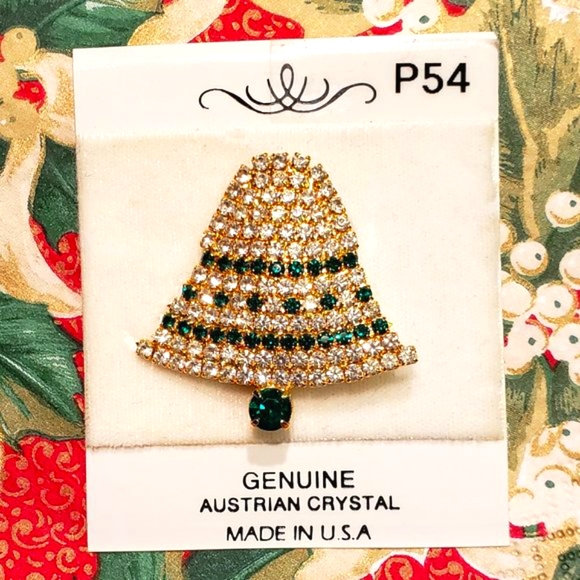 Vintage 3 Rhinestone Christmas Bell and Tree Brooches Pins EUC - Picture 2 of 12